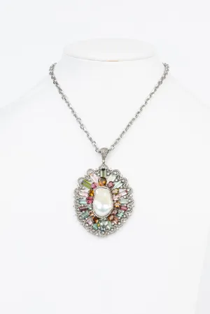 Pave Diamond, Pearl, Tourmaline Necklace