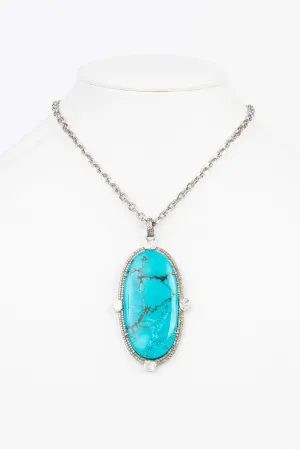 Pave Diamond, Rose Cut Diamond, Natural Turquoise Necklace