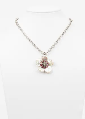 Pave Diamond, Ruby , Pearl Necklace