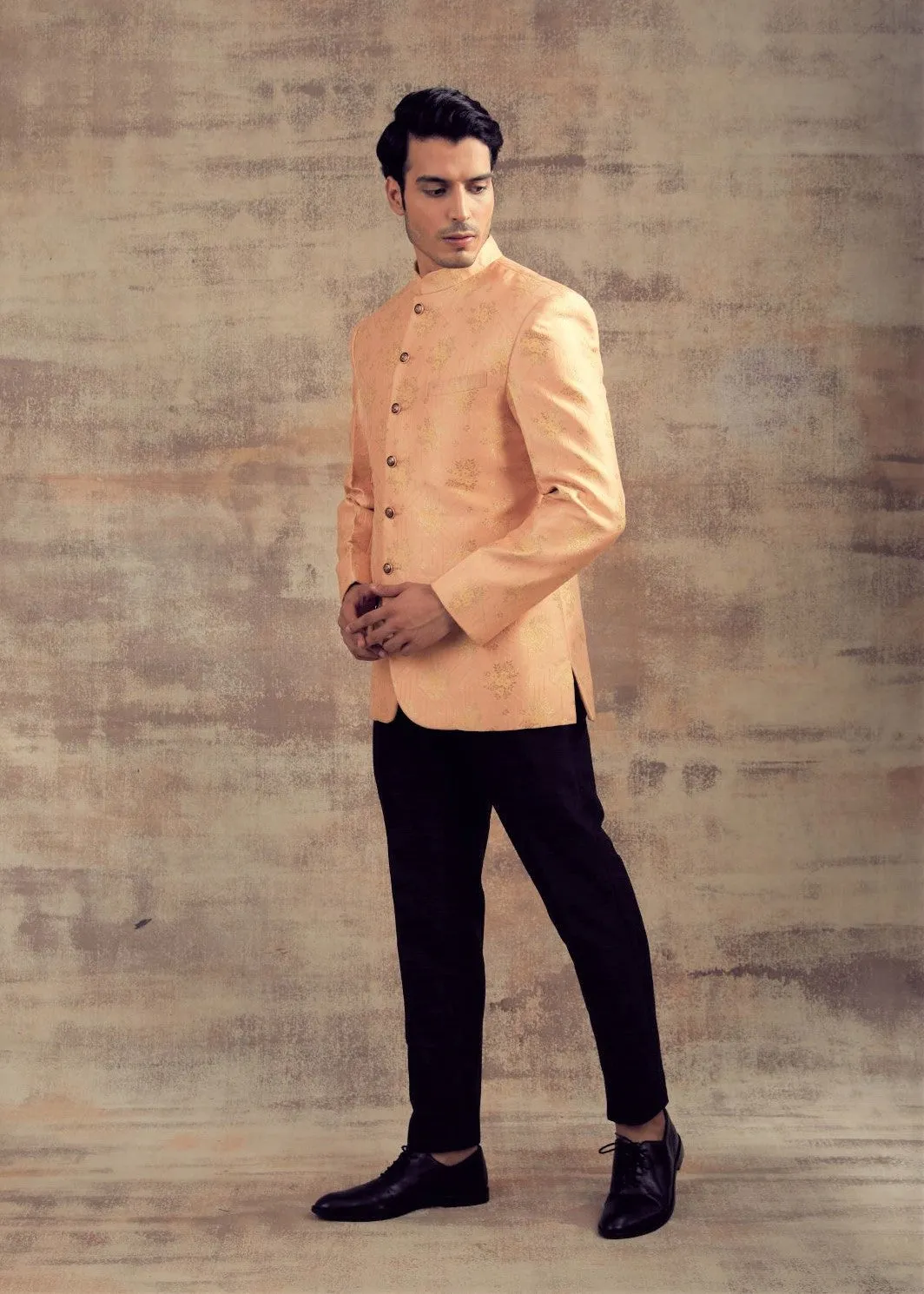 Peach Color Banarasi Silk Jodhpuri Jacket