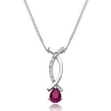 Pear Shape Madagascar Ruby Gemstone Pendant with White Diamond Accents