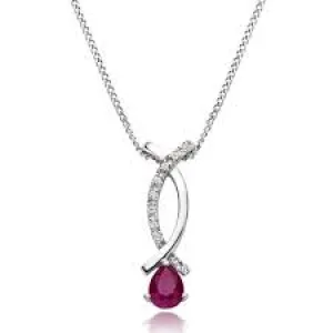 Pear Shape Madagascar Ruby Gemstone Pendant with White Diamond Accents