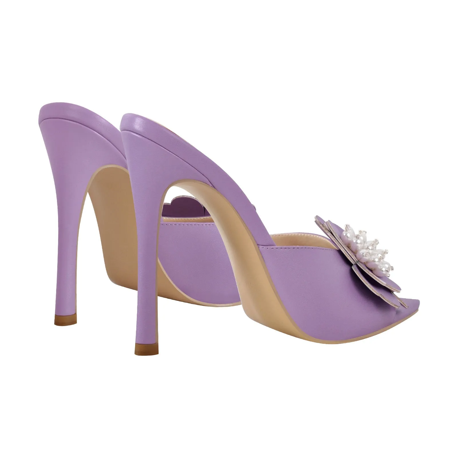 Pearl Flower Pointed Toe Stiletto Mules