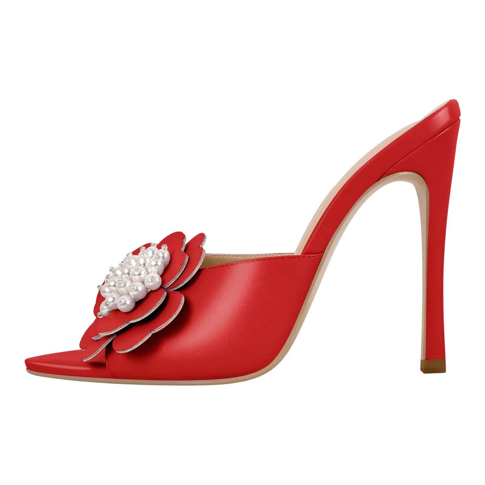 Pearl Flower Pointed Toe Stiletto Mules