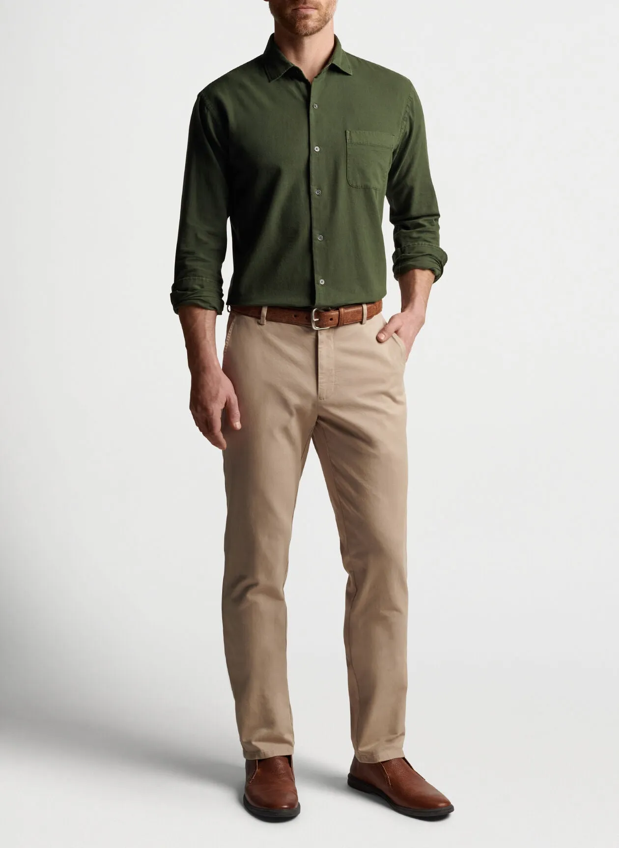 PETER MILLAR PILOT TWILL FLAT FRONT  TROUSER - KHAKI