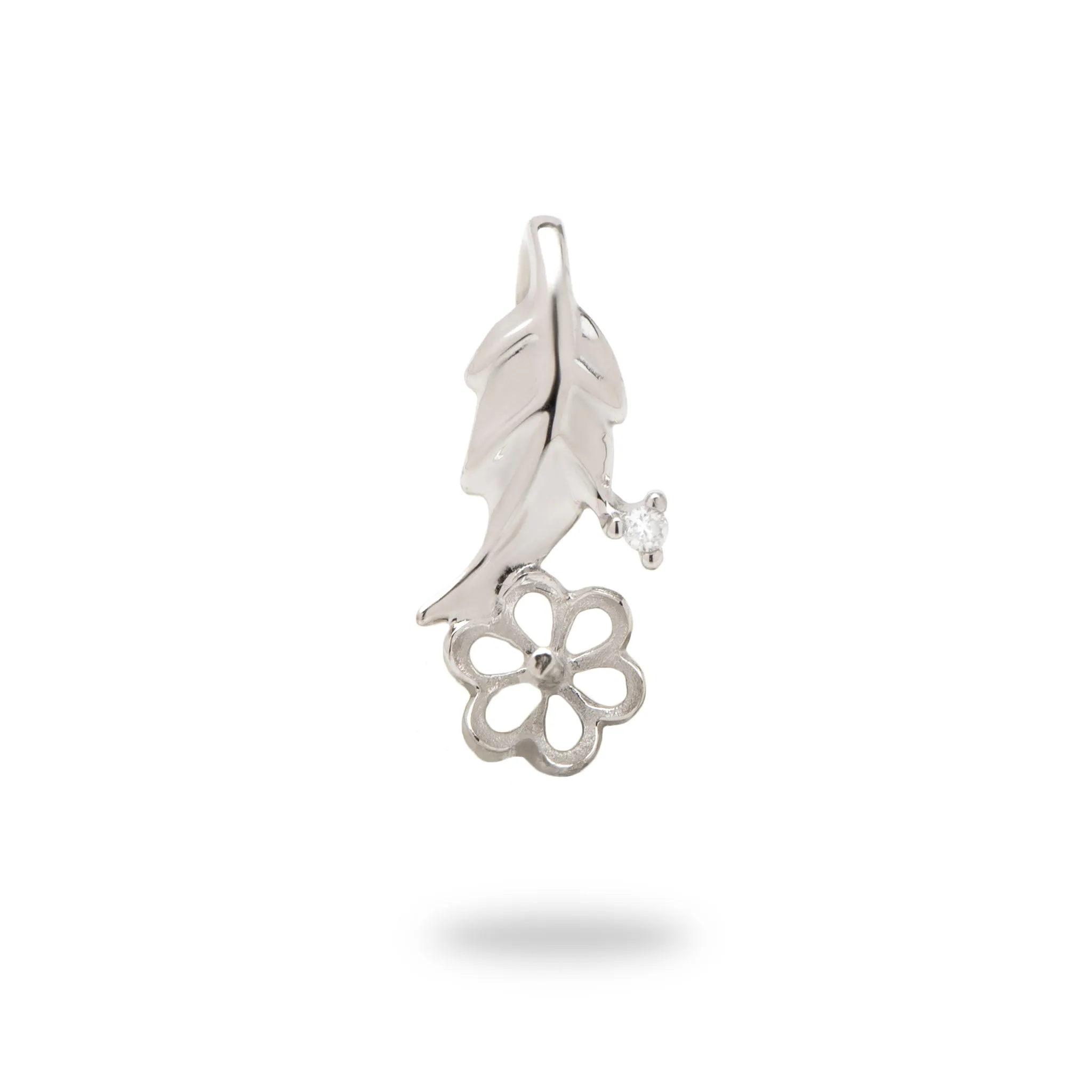 Pick A Pearl Maile Leaf Pendant in White Gold with Diamond