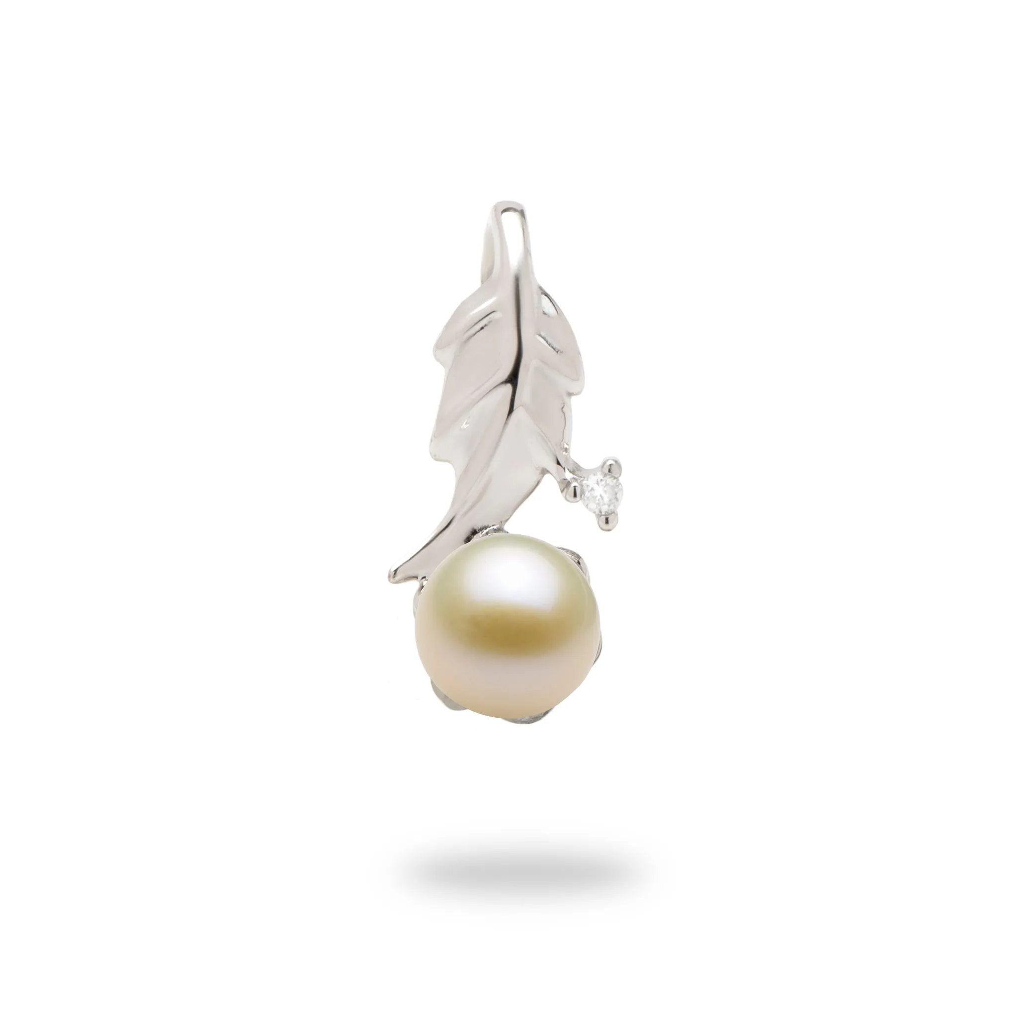 Pick A Pearl Maile Leaf Pendant in White Gold with Diamond