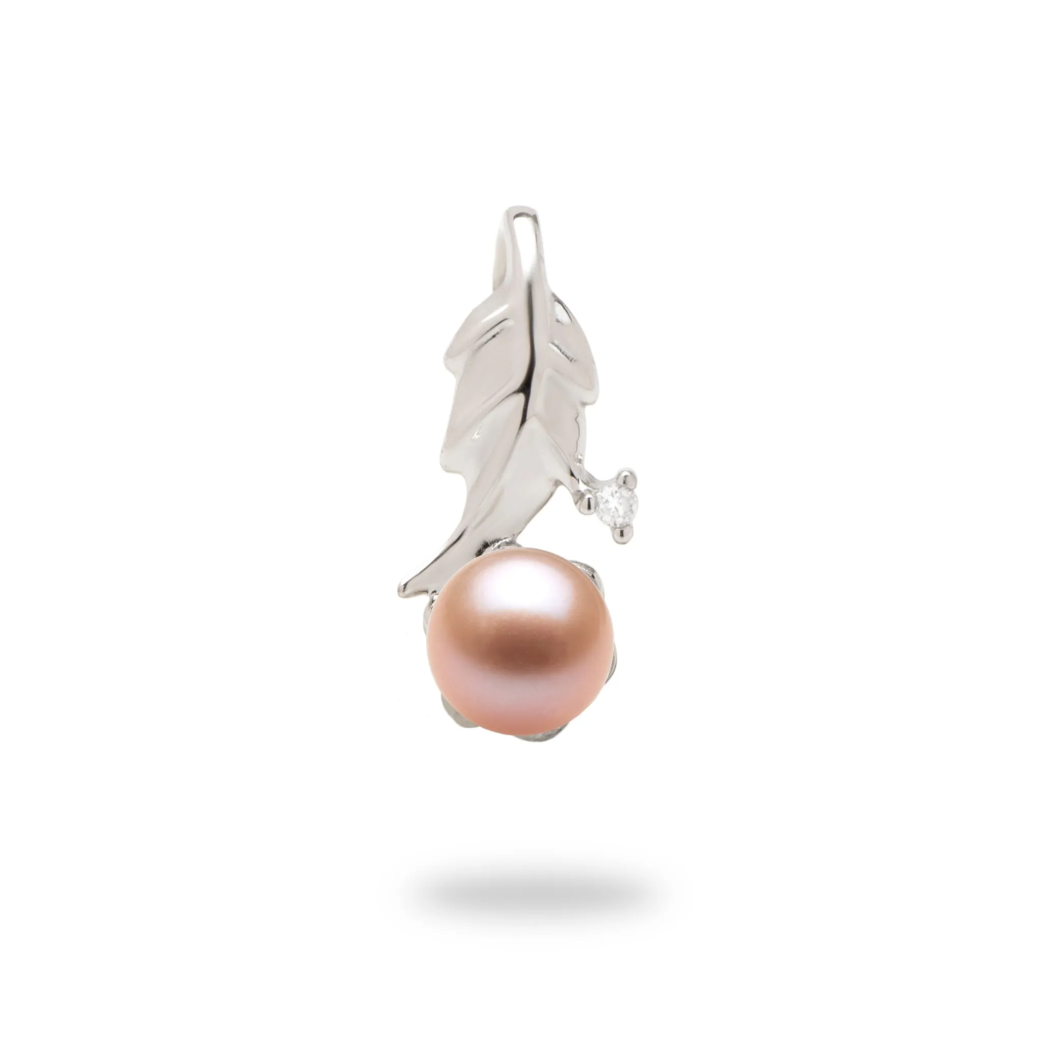 Pick A Pearl Maile Leaf Pendant in White Gold with Diamond