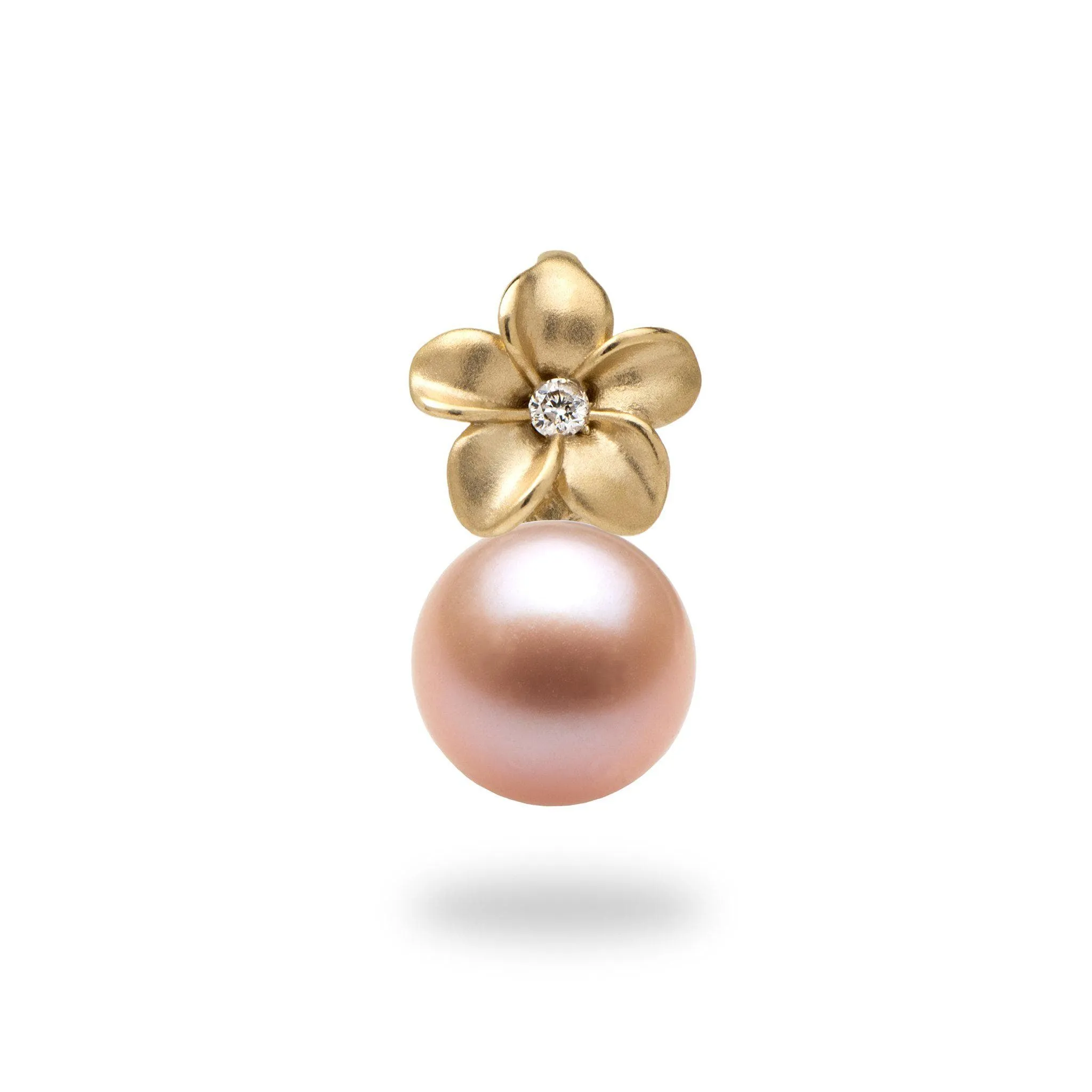 Pick A Pearl Plumeria Pendant in Gold with Diamonds - 7mm