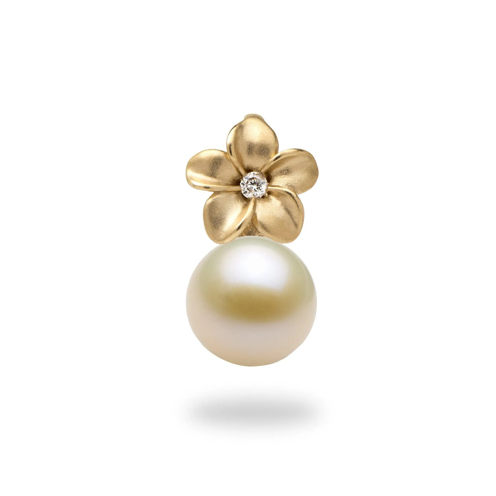 Pick A Pearl Plumeria Pendant in Gold with Diamonds - 7mm