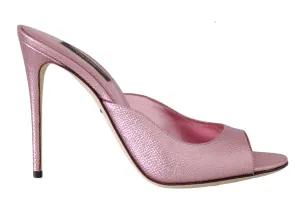 Pink Dauphine Leather Mules Stilettos