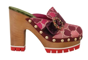 Pink Jacquard Crystal Slides Mules