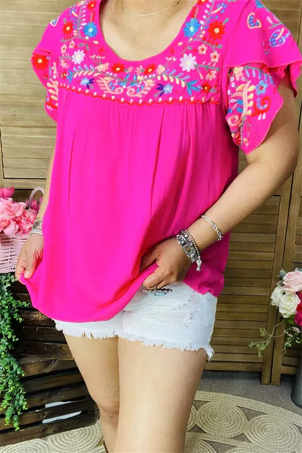 Pink light weight top with Embroidery