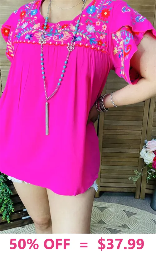 Pink light weight top with Embroidery