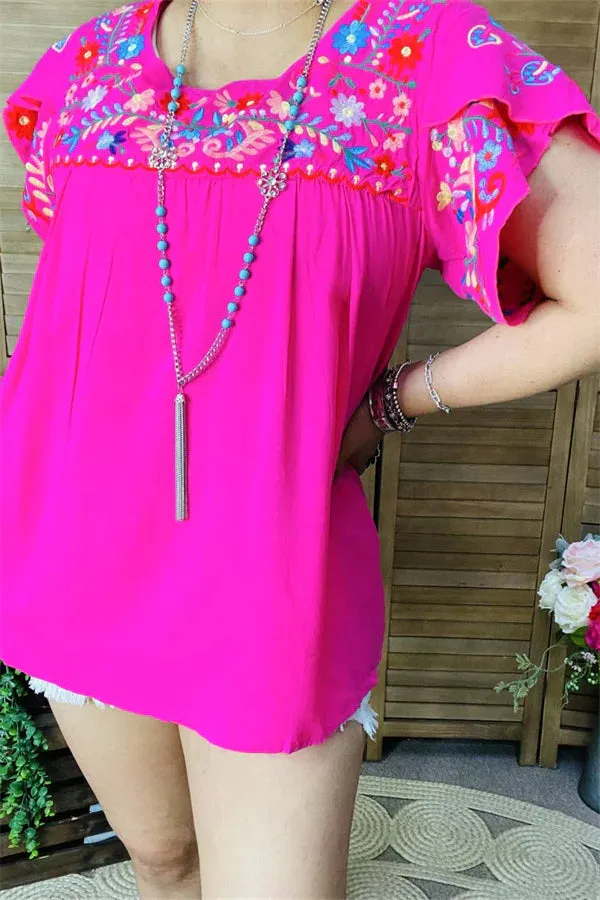 Pink light weight top with Embroidery
