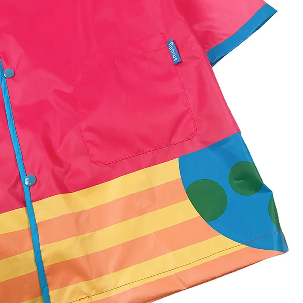 Pink Owl Stripes Knee Length Raincoat for Kids