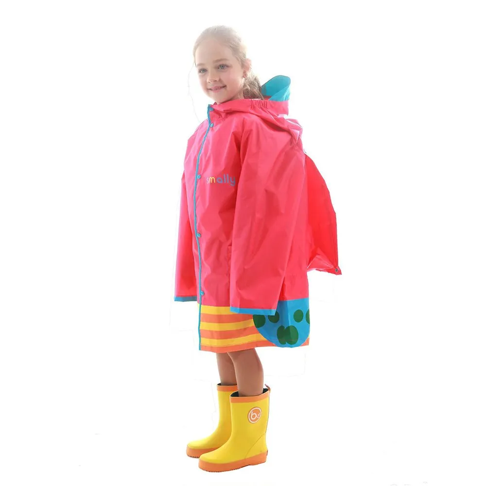 Pink Owl Stripes Knee Length Raincoat for Kids