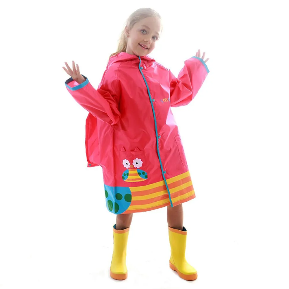 Pink Owl Stripes Knee Length Raincoat for Kids