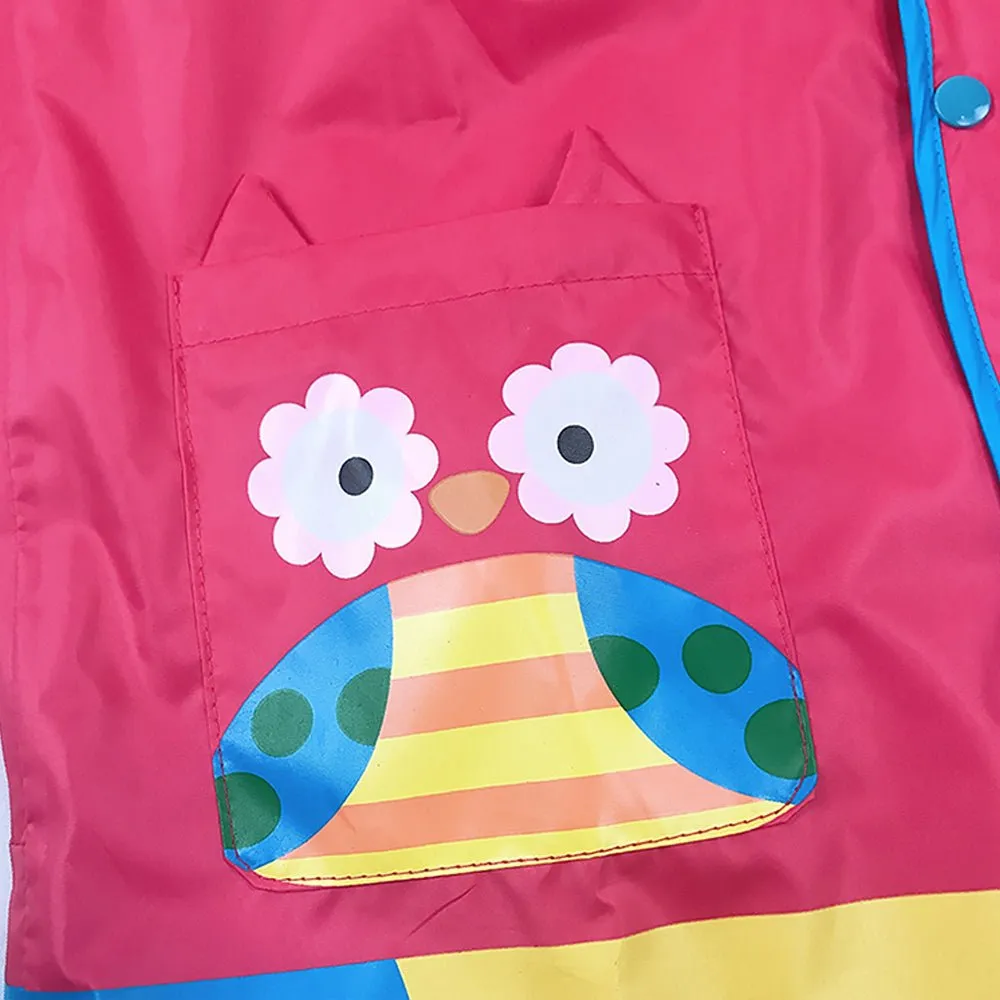 Pink Owl Stripes Knee Length Raincoat for Kids