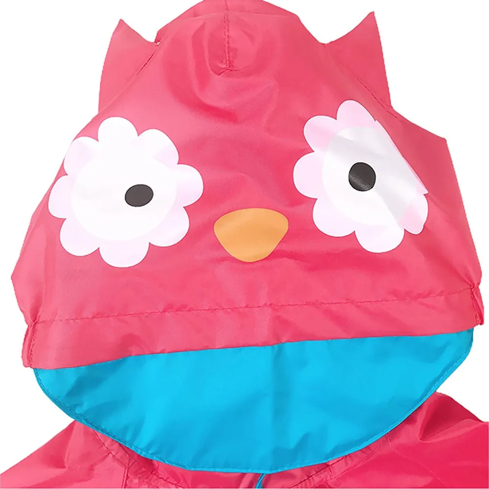 Pink Owl Stripes Knee Length Raincoat for Kids