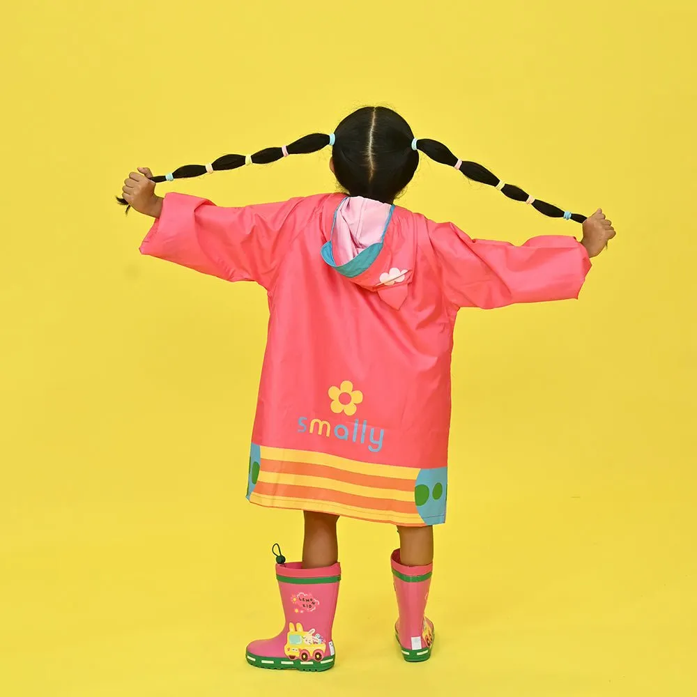 Pink Owl Stripes Knee Length Raincoat for Kids