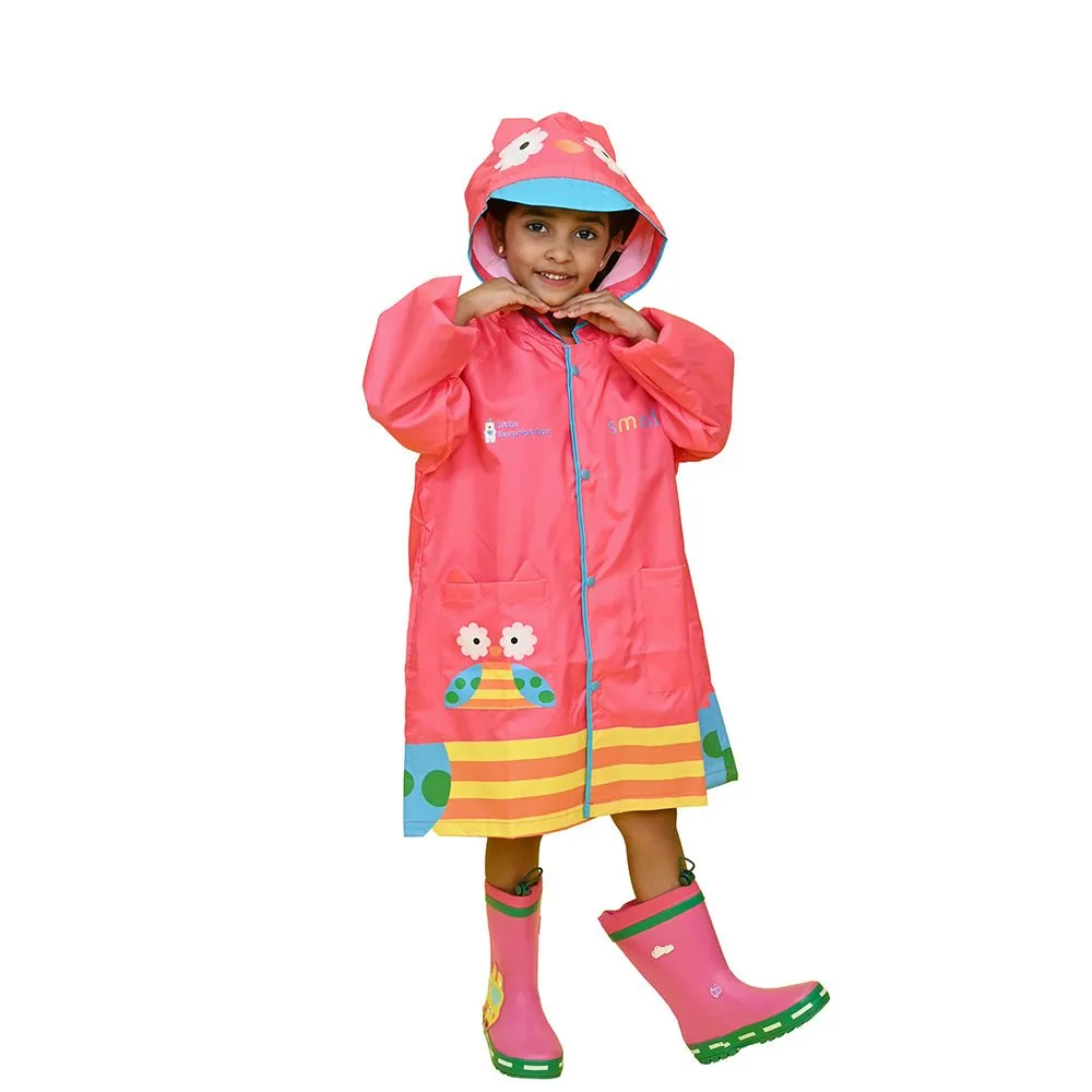 Pink Owl Stripes Knee Length Raincoat for Kids