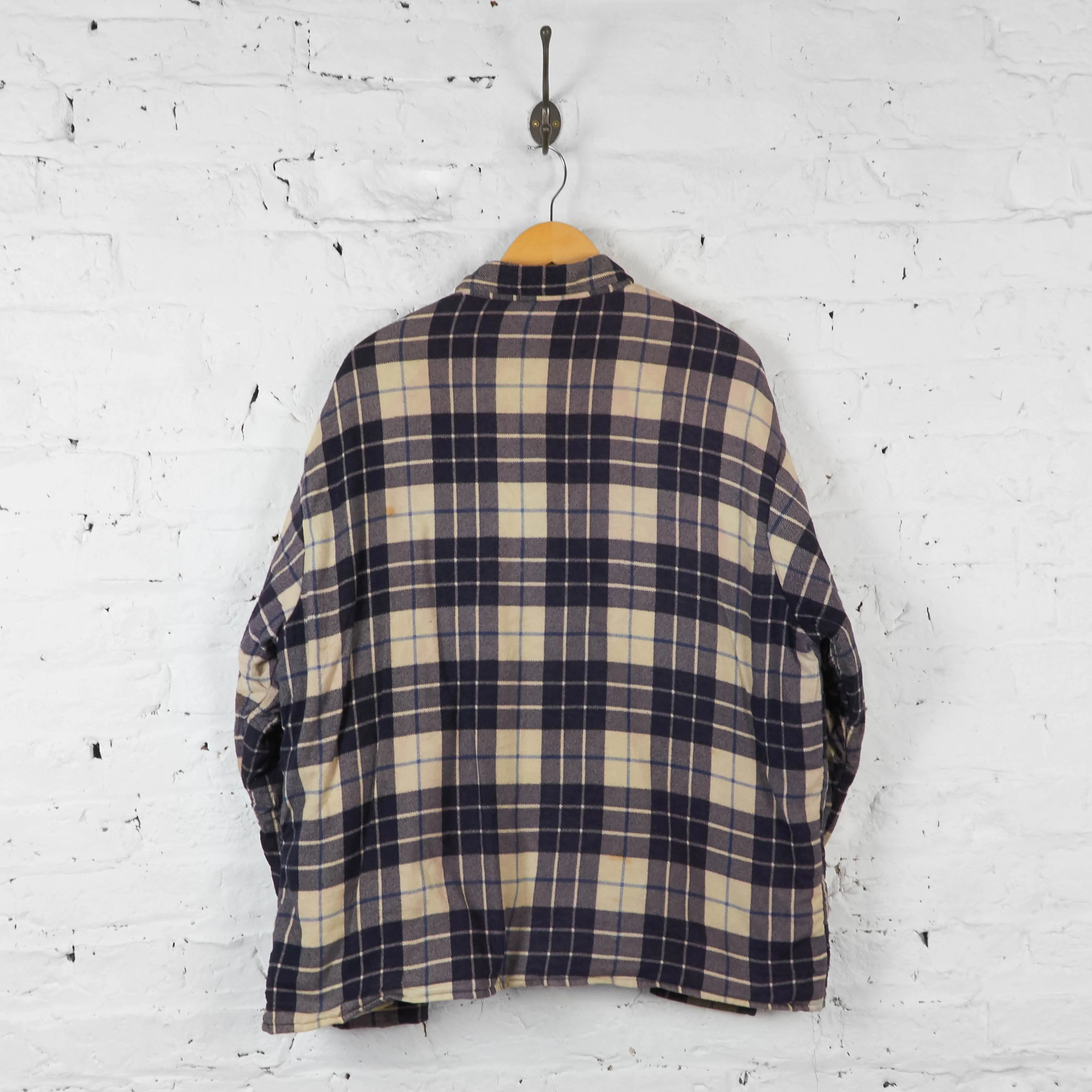 Plaid Check Padded Over Shirt - Beige/Blue - XL