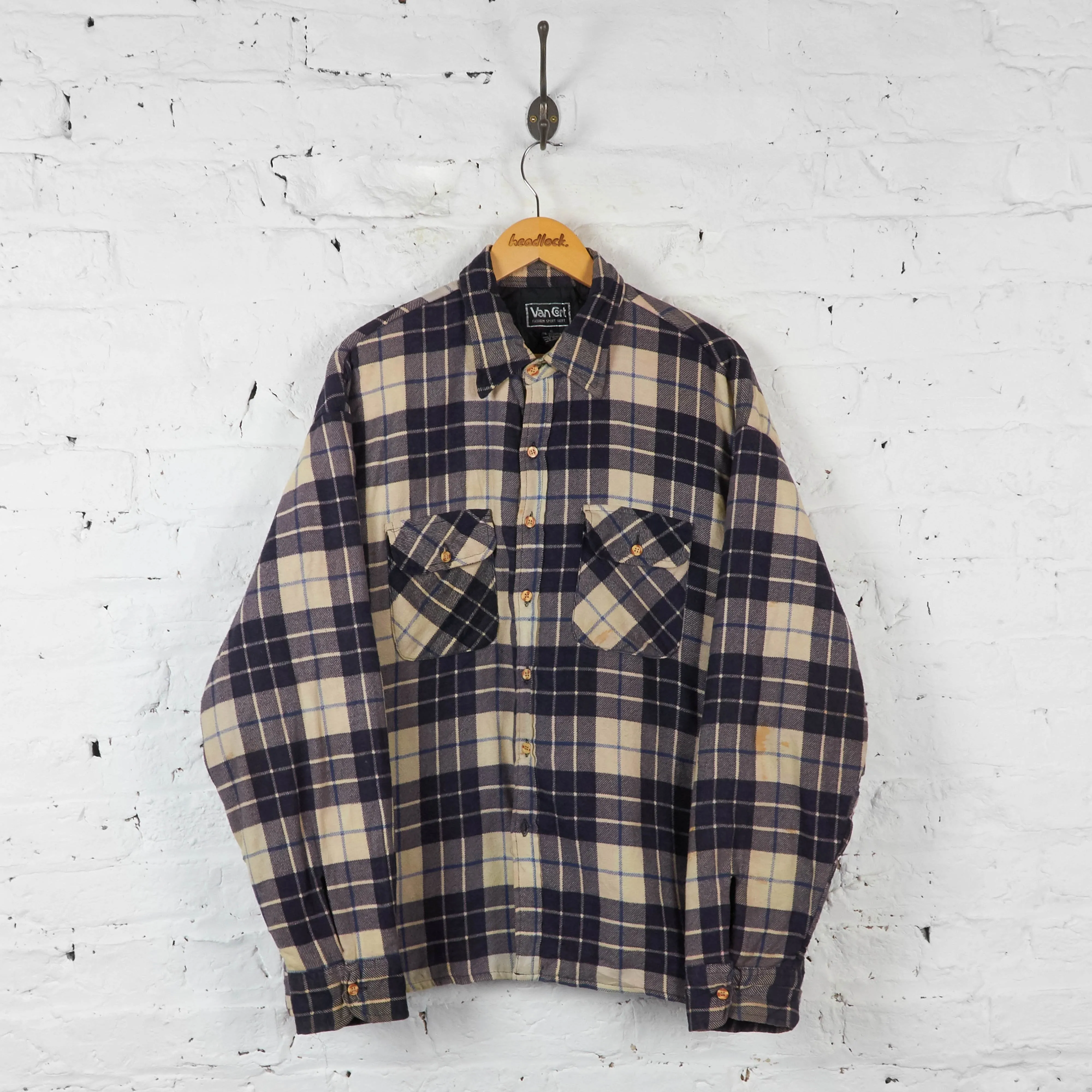 Plaid Check Padded Over Shirt - Beige/Blue - XL