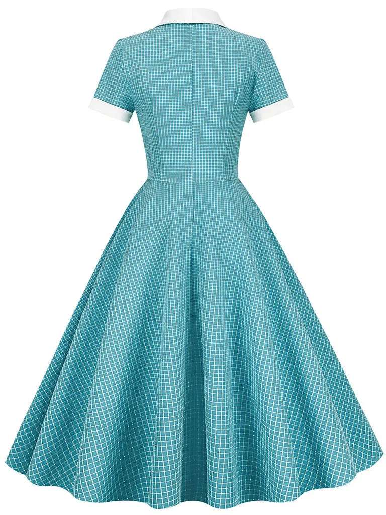 Plaid Tuxedo Collar 1950S Vintage Dress With Pockets