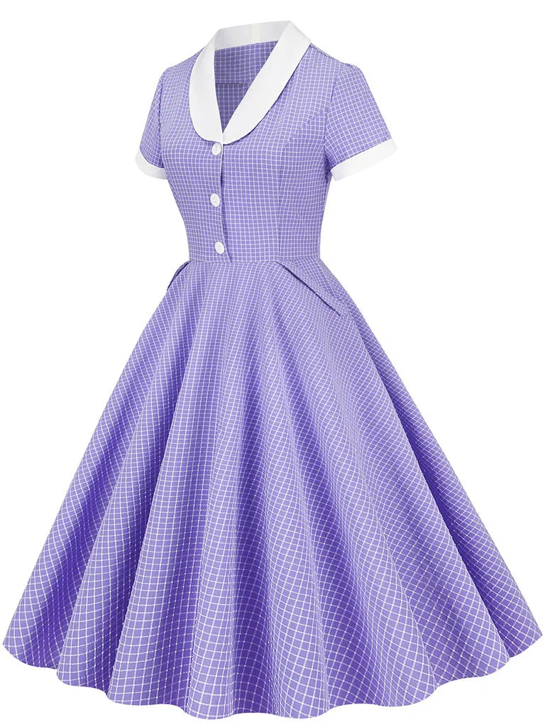Plaid Tuxedo Collar 1950S Vintage Dress With Pockets