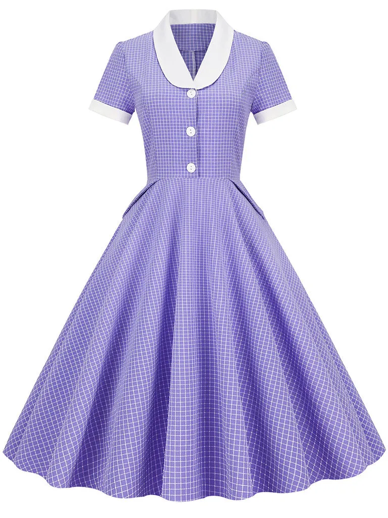 Plaid Tuxedo Collar 1950S Vintage Dress With Pockets