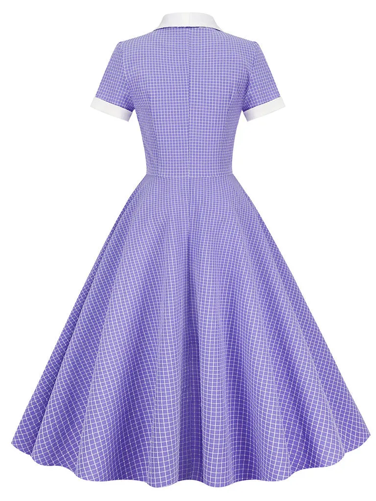 Plaid Tuxedo Collar 1950S Vintage Dress With Pockets