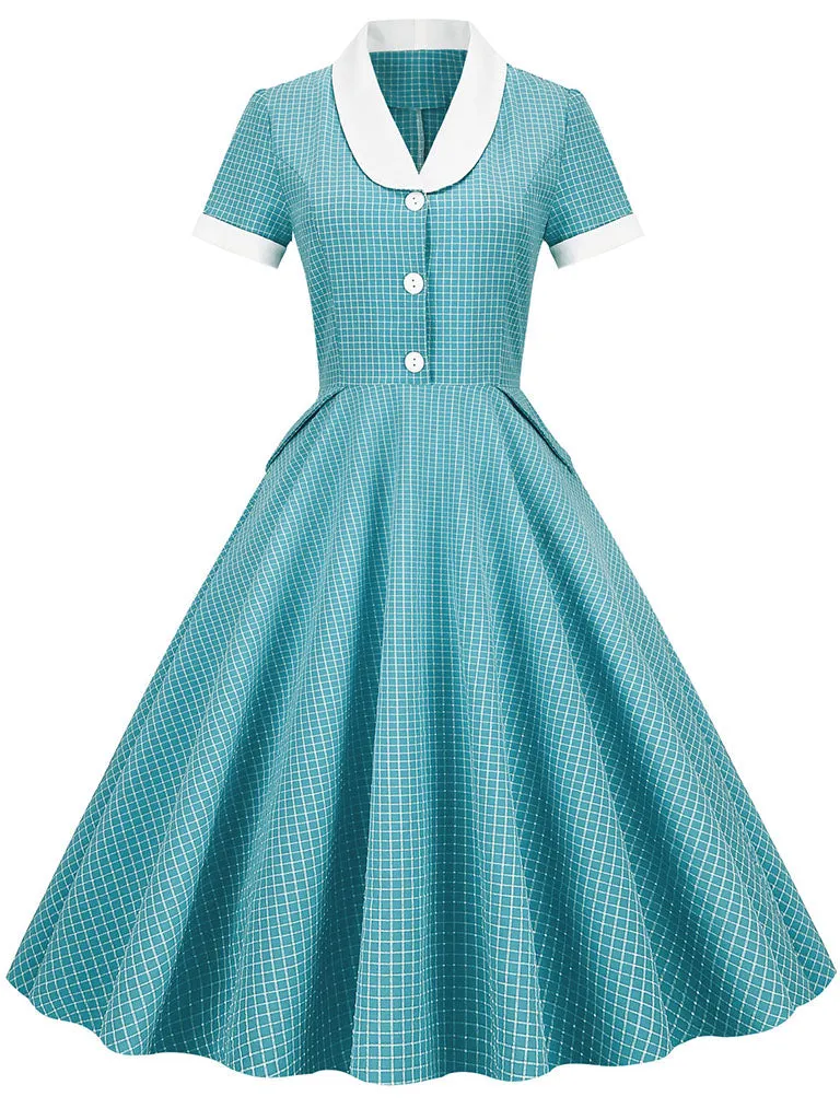 Plaid Tuxedo Collar 1950S Vintage Dress With Pockets