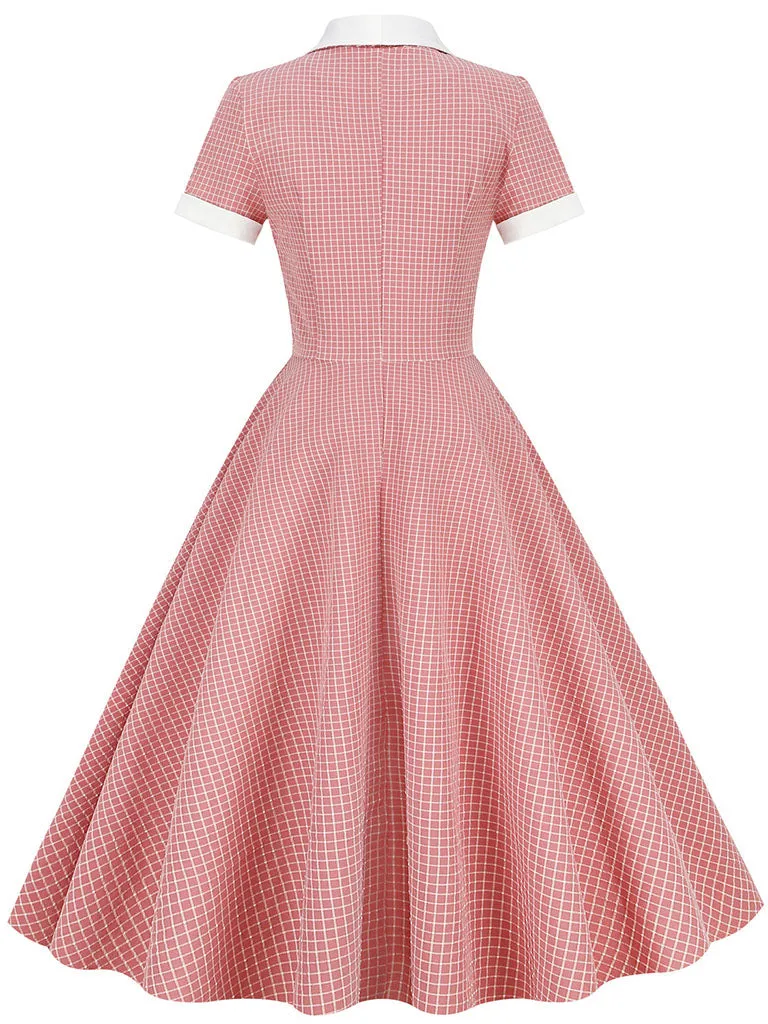Plaid Tuxedo Collar 1950S Vintage Dress With Pockets