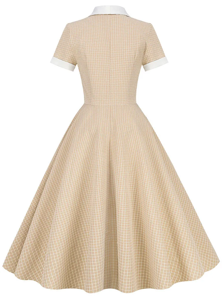 Plaid Tuxedo Collar 1950S Vintage Dress With Pockets