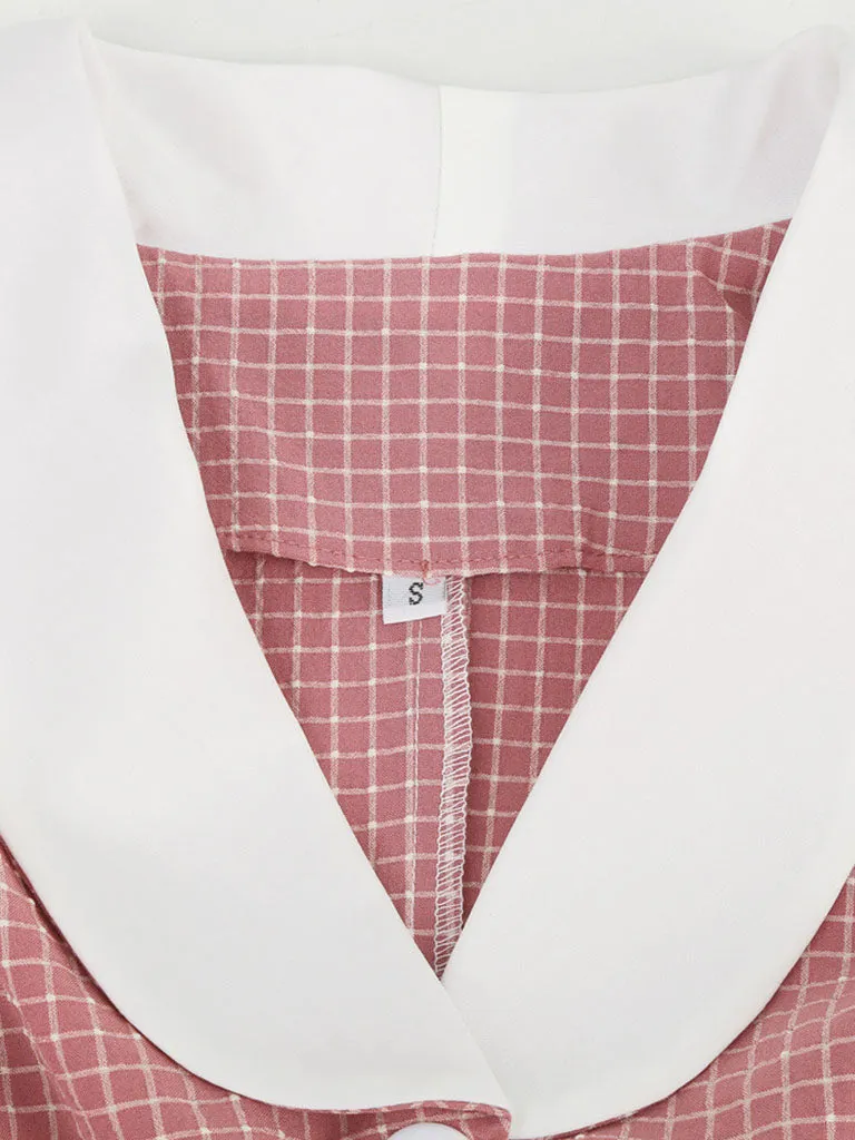 Plaid Tuxedo Collar 1950S Vintage Dress With Pockets