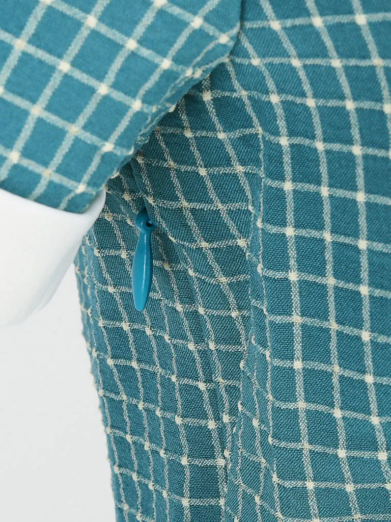 Plaid Tuxedo Collar 1950S Vintage Dress With Pockets