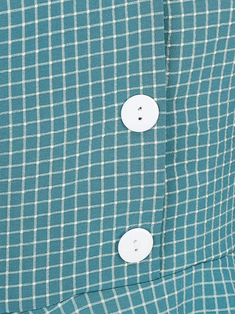 Plaid Tuxedo Collar 1950S Vintage Dress With Pockets