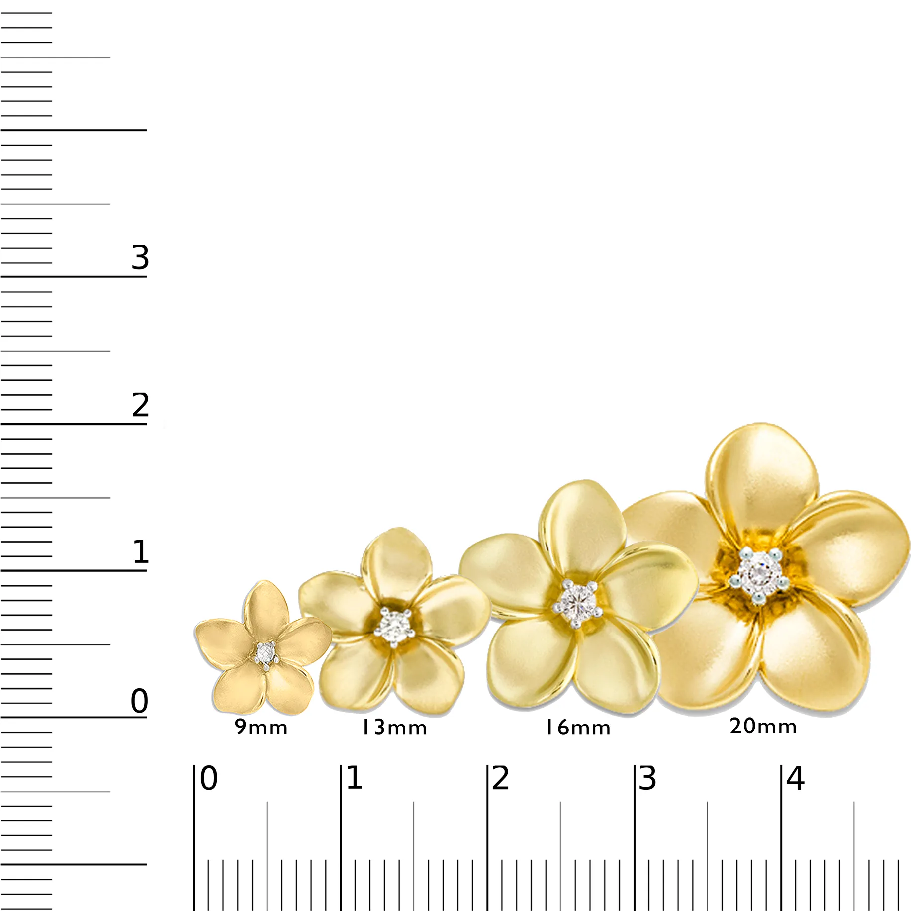 Plumeria Pendant in Gold with Diamond - 20mm