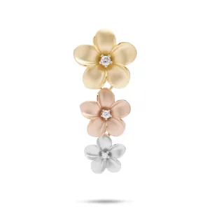 Plumeria Pendant in Tri Color Gold with Diamonds - 38mm
