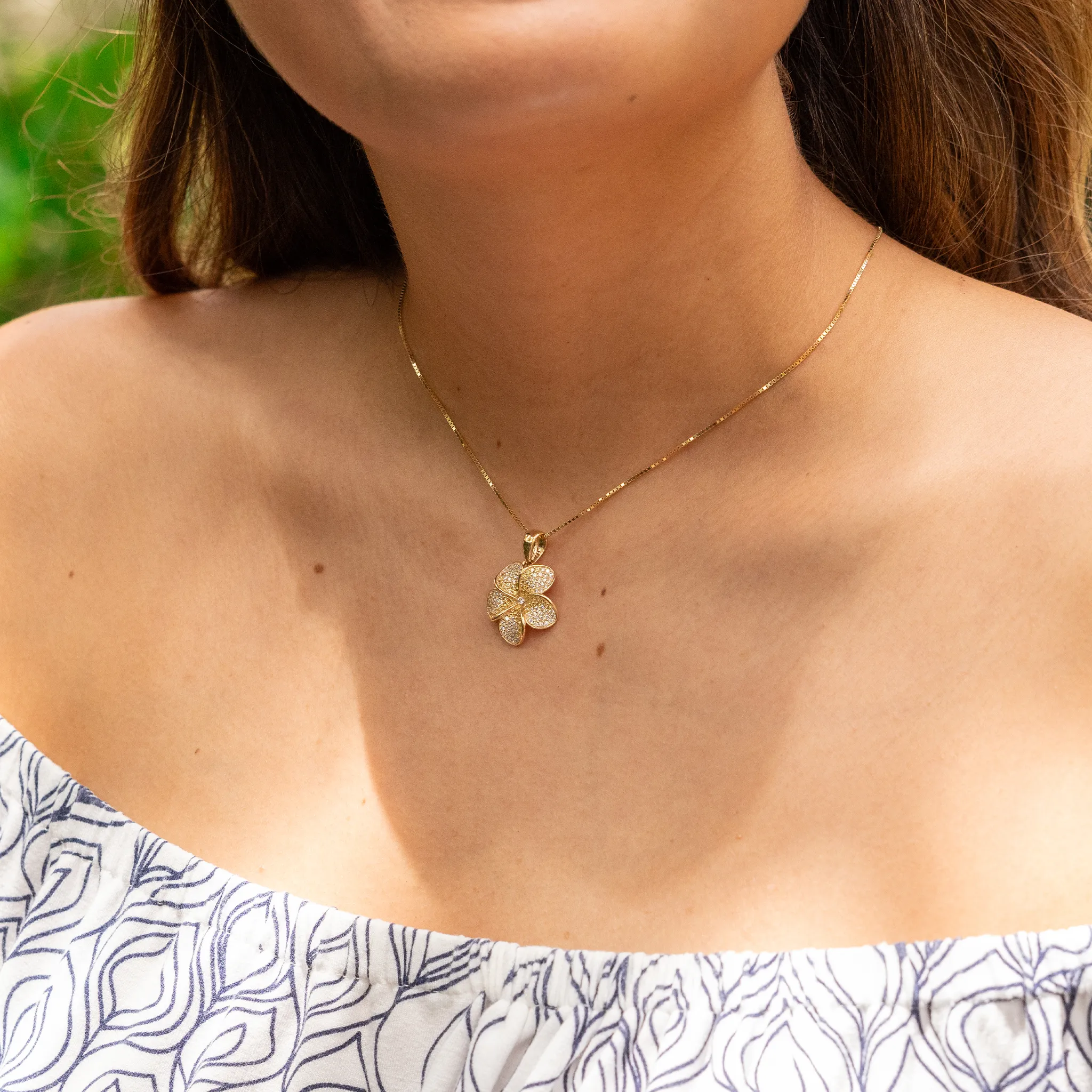 Plumeria Yellow Sapphire Pendant in Gold with Diamonds - 20mm