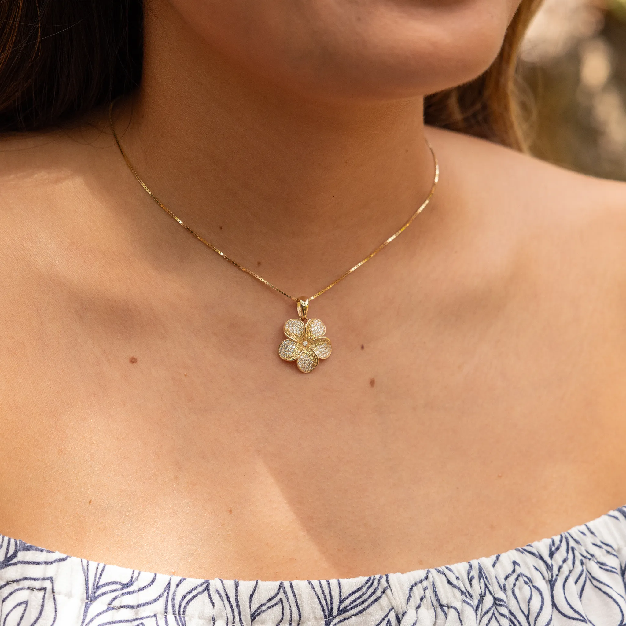 Plumeria Yellow Sapphire Pendant in Gold with Diamonds - 20mm