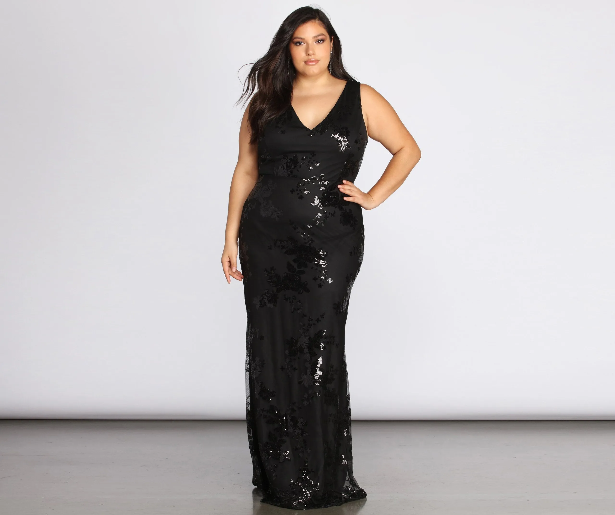 Plus Nima Stylish Floral Sequin Dress