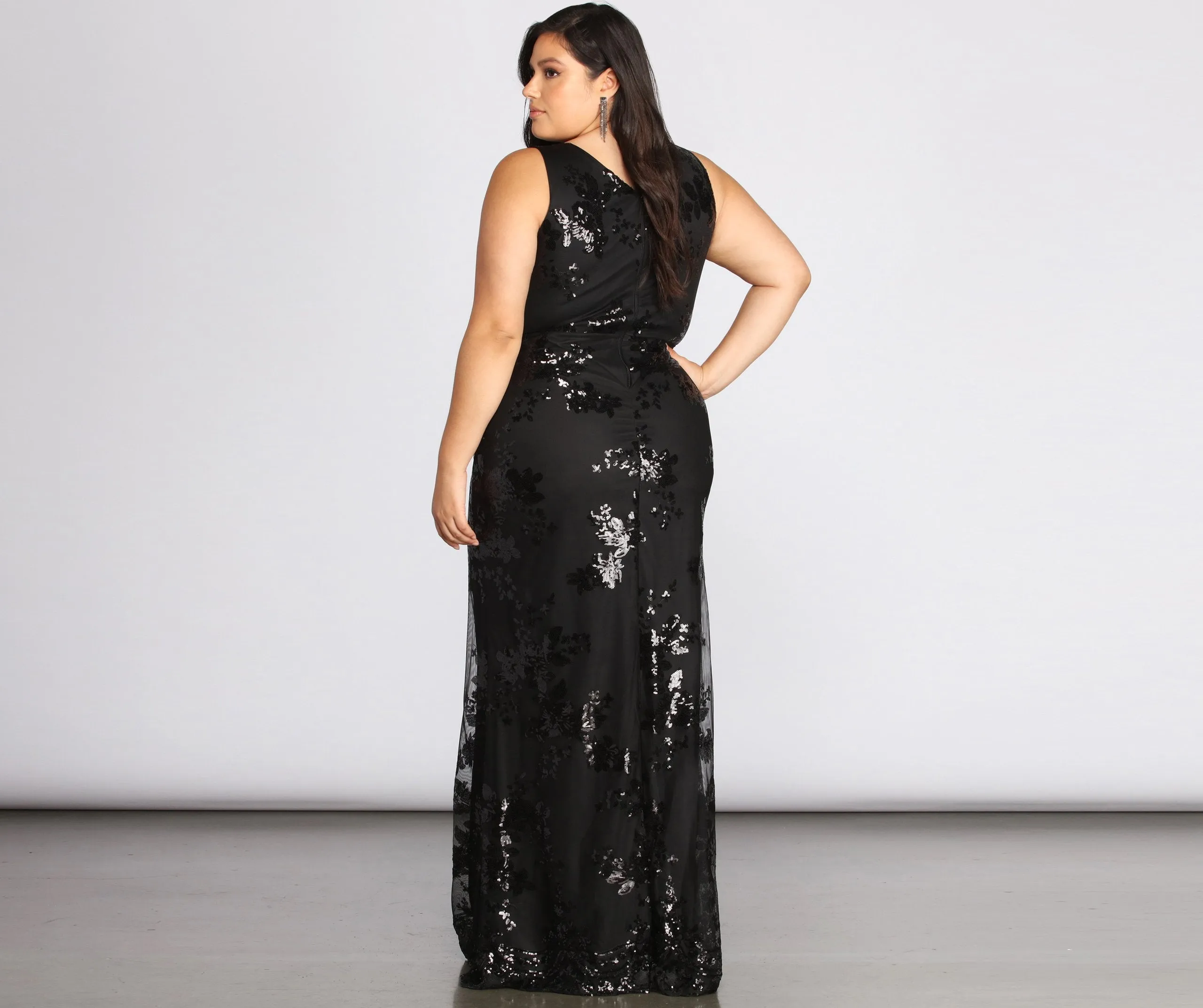 Plus Nima Stylish Floral Sequin Dress