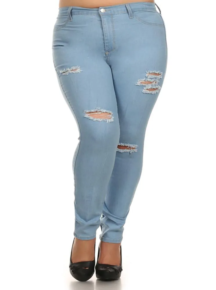 Plus Size Blue Sky Slashed Denim Jeans