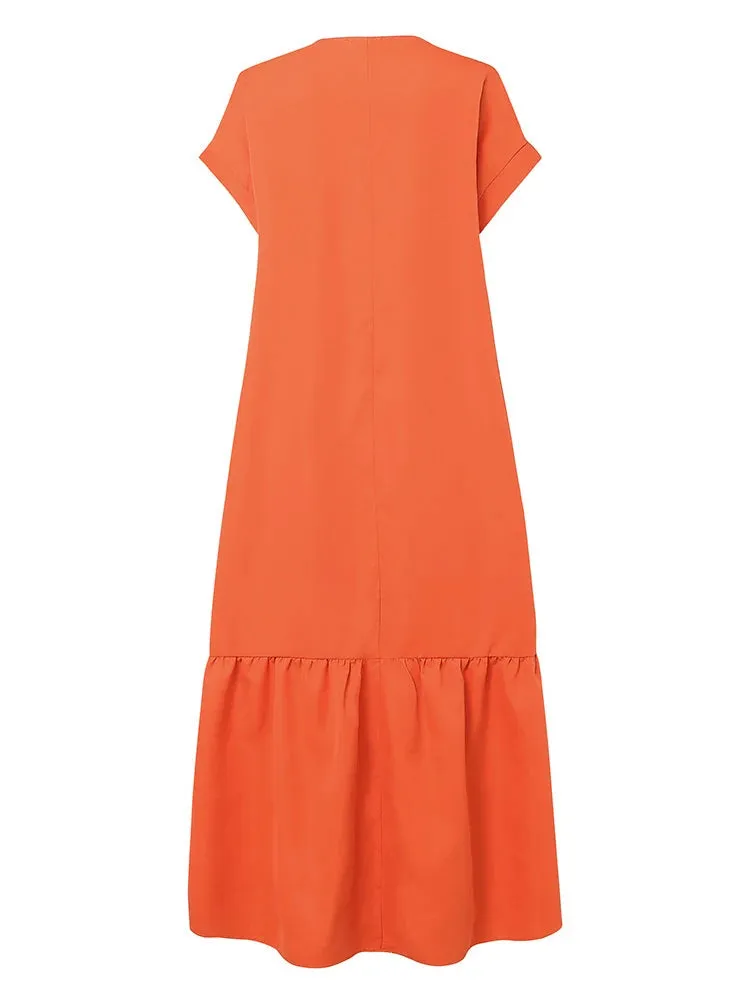 Plus Size Bohemian Dress Solid Color Casual