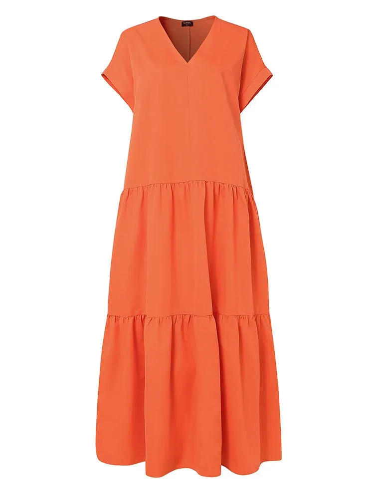 Plus Size Bohemian Dress Solid Color Casual