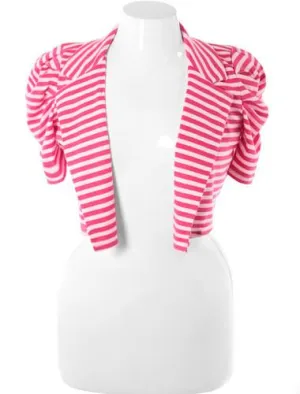 Plus Size Bold Shoulder Pink Stripe Crop Blazer