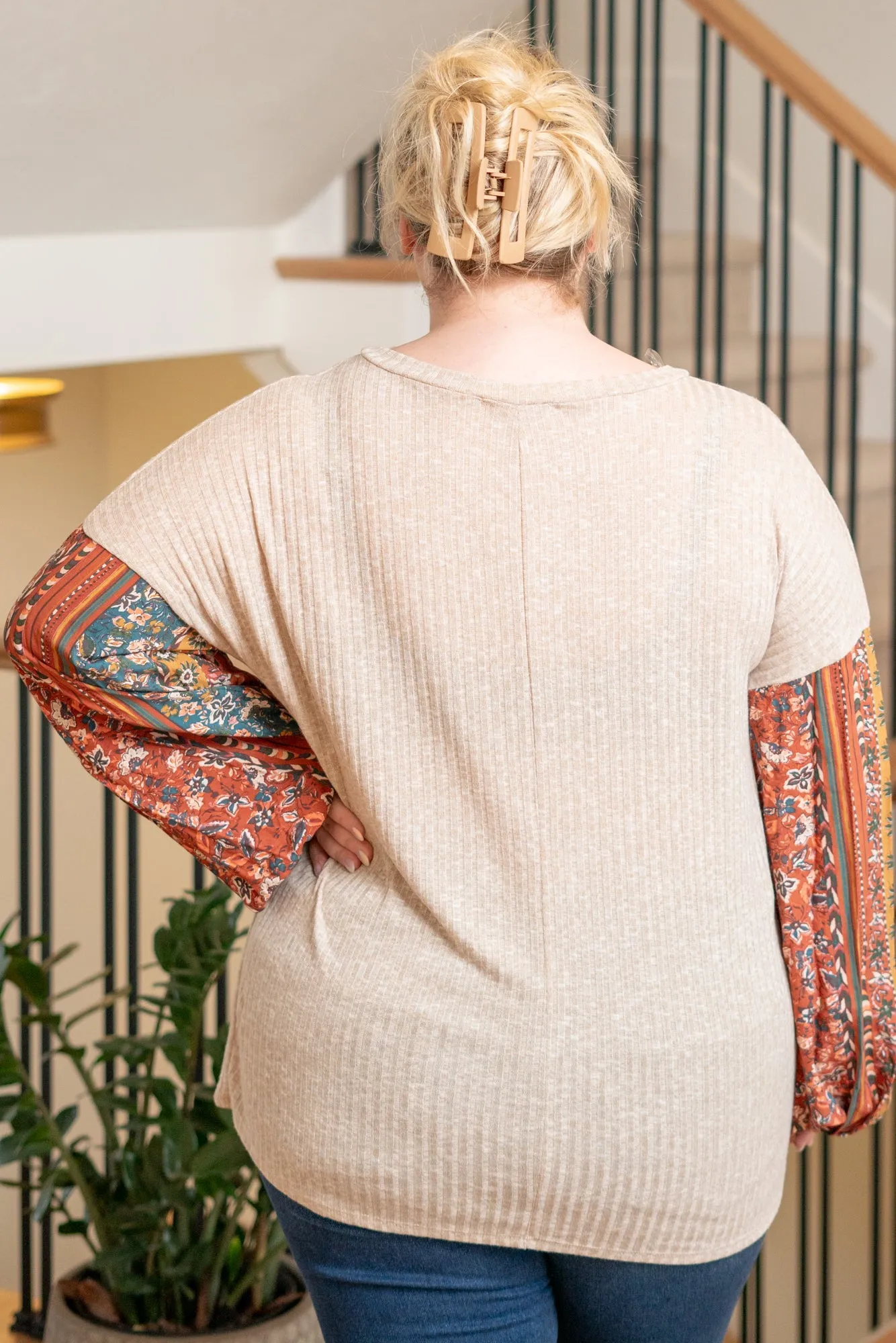 Plus Size Bubble Long Sleeve Top - Taupe