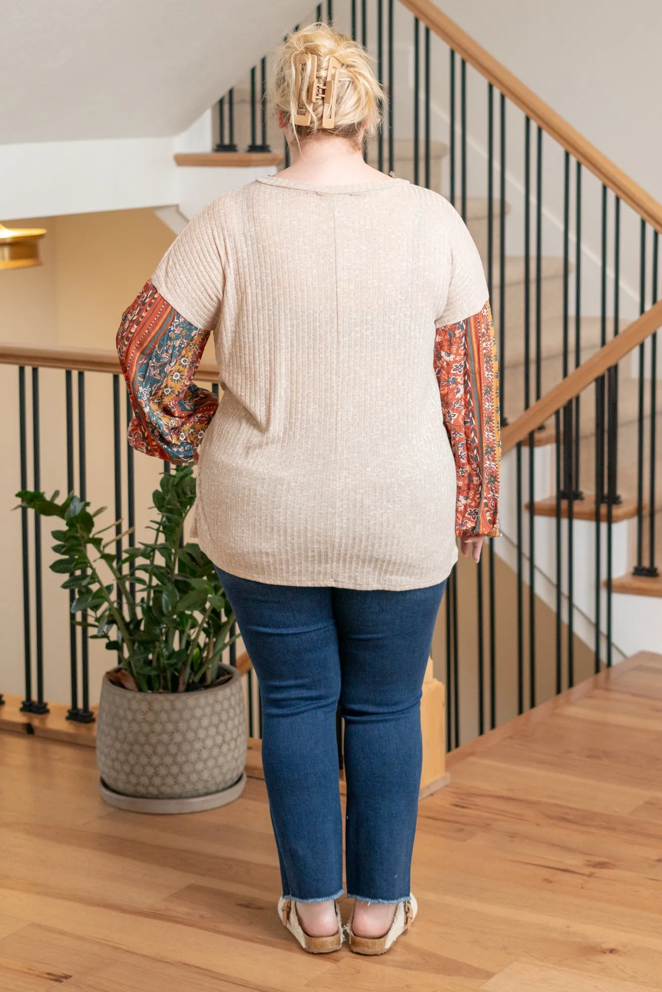 Plus Size Bubble Long Sleeve Top - Taupe